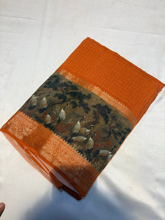 PREMIUM MOUNGA SILK WITH KALAMKARI BORDER