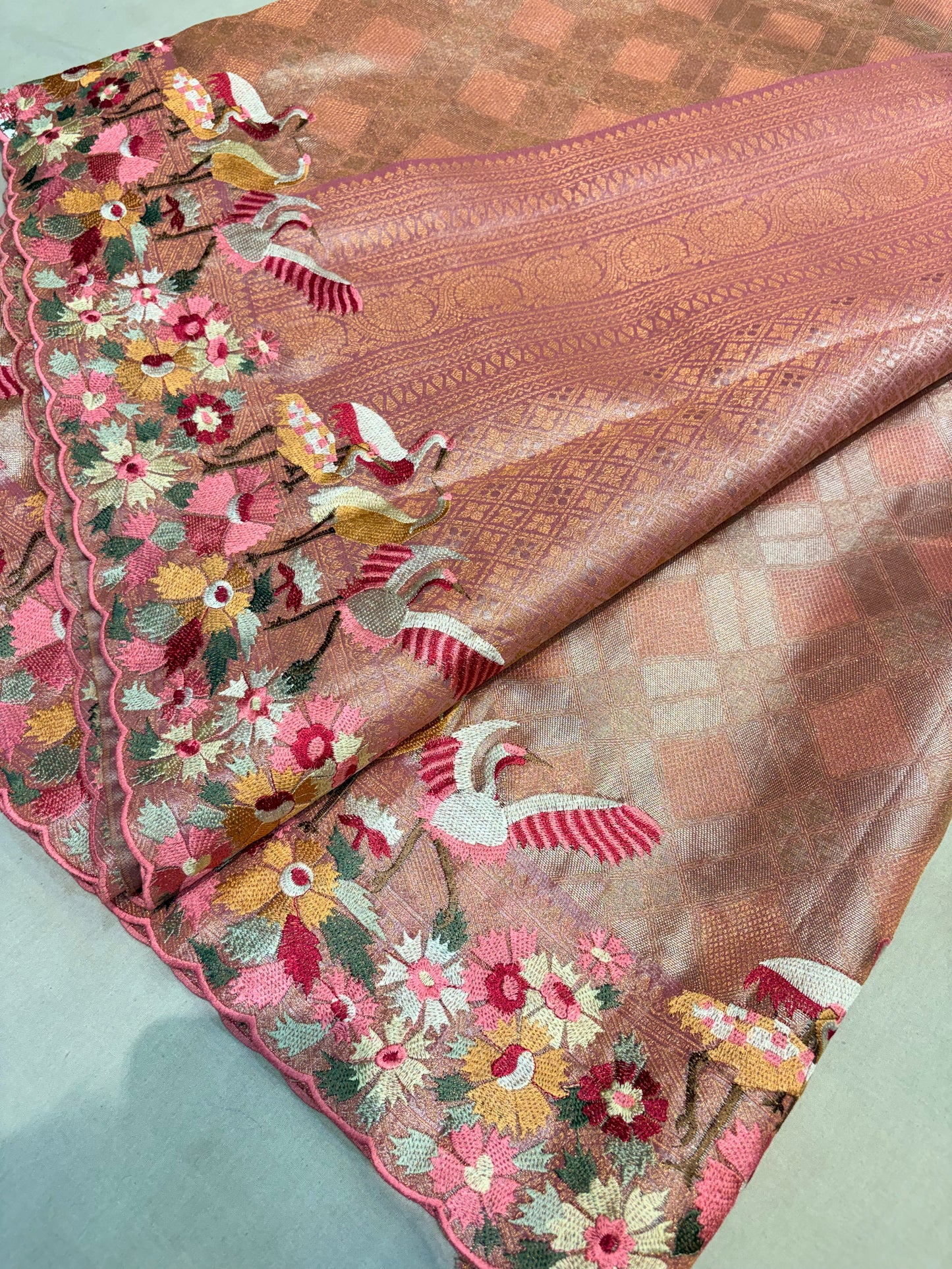 KANCHIPURAM TISSUE SILKS SAREE WITH EMBROIDERY WORK