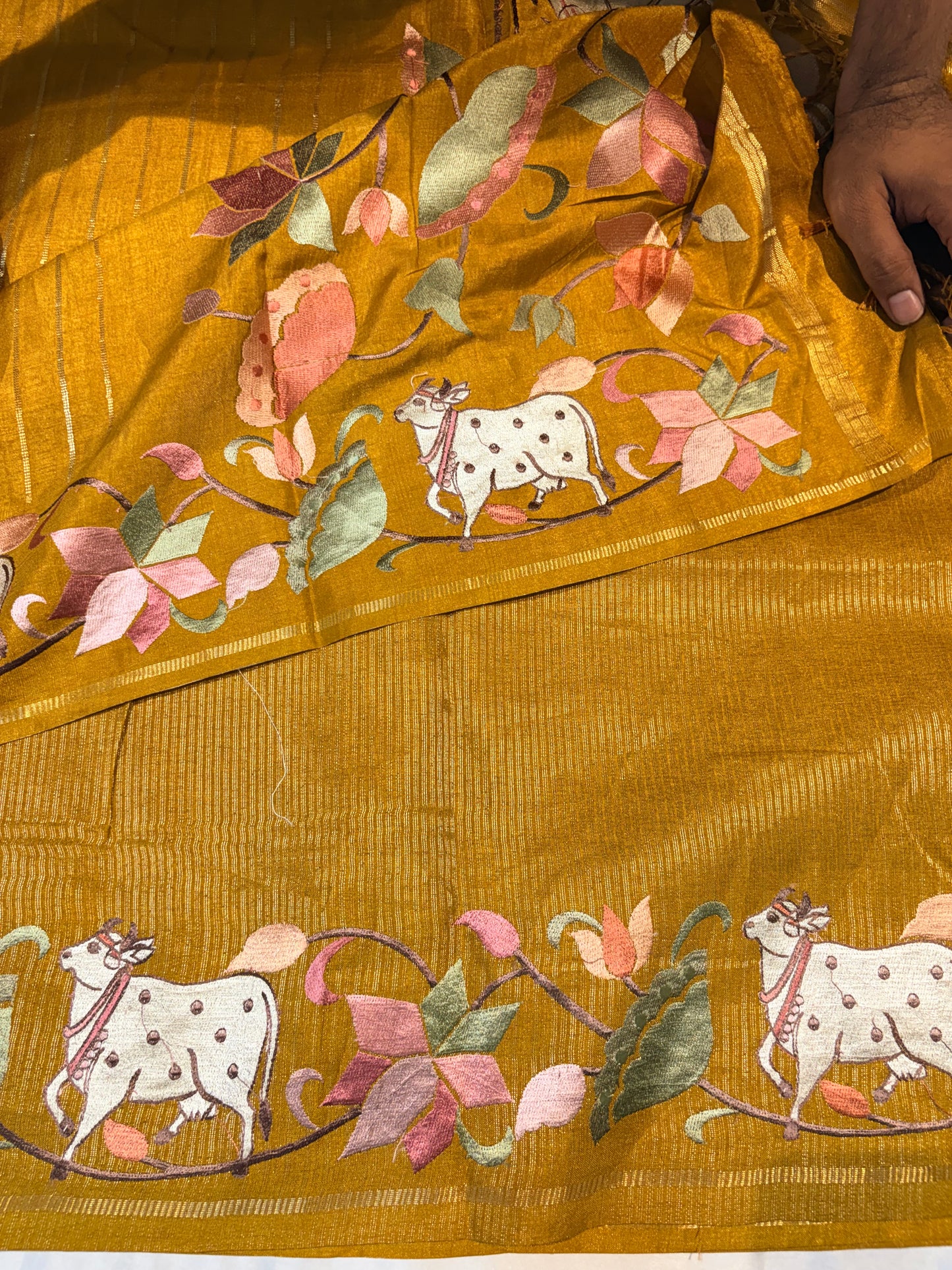 PREMIUM TUSSAR SILK SAREE PICHWAI EMBROIDERY WORK