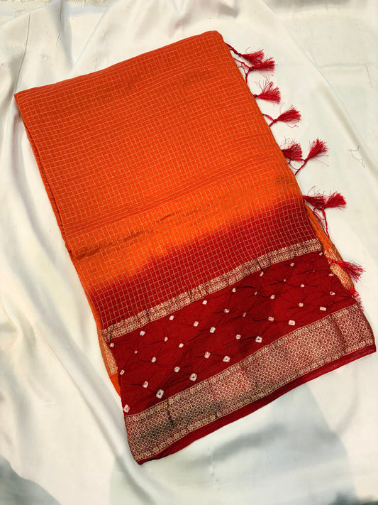 PREMIUM VISCOSE SILK SAREE WITH BHANDINI BORDER