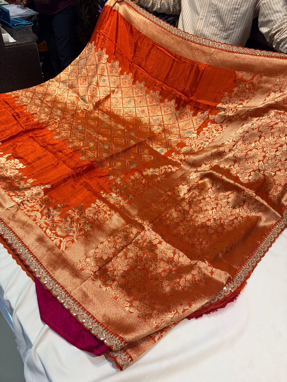 PREMIUM DESIGNER HO CREAPE SILK SAREE WITH LACE BORDER