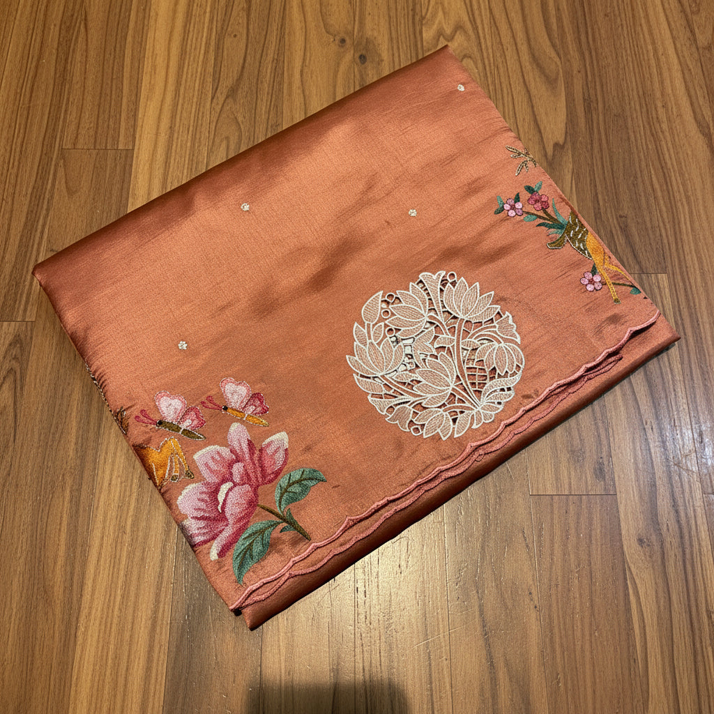 PREMIUM SOFT TUSSUR SILK WITH EMBROIDERY & CUTWORK
