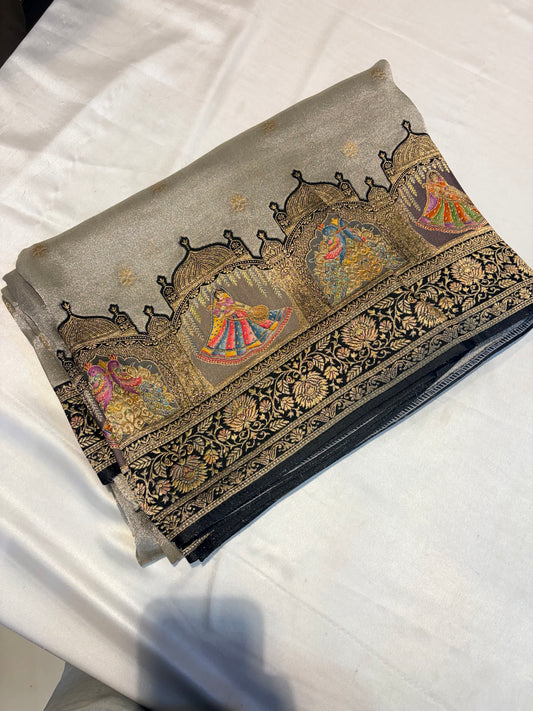 PURE BANARASI GEORGETTE SAREE WITH PASHMINA BORDER
