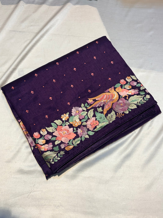 SOFT TUSSUR SILK SAREE WITH EMBROIDER WORK