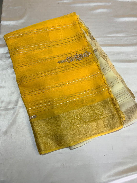 PREMIUM GEORGETTE DUAL SHADED  SAREES WITH HANDWORK