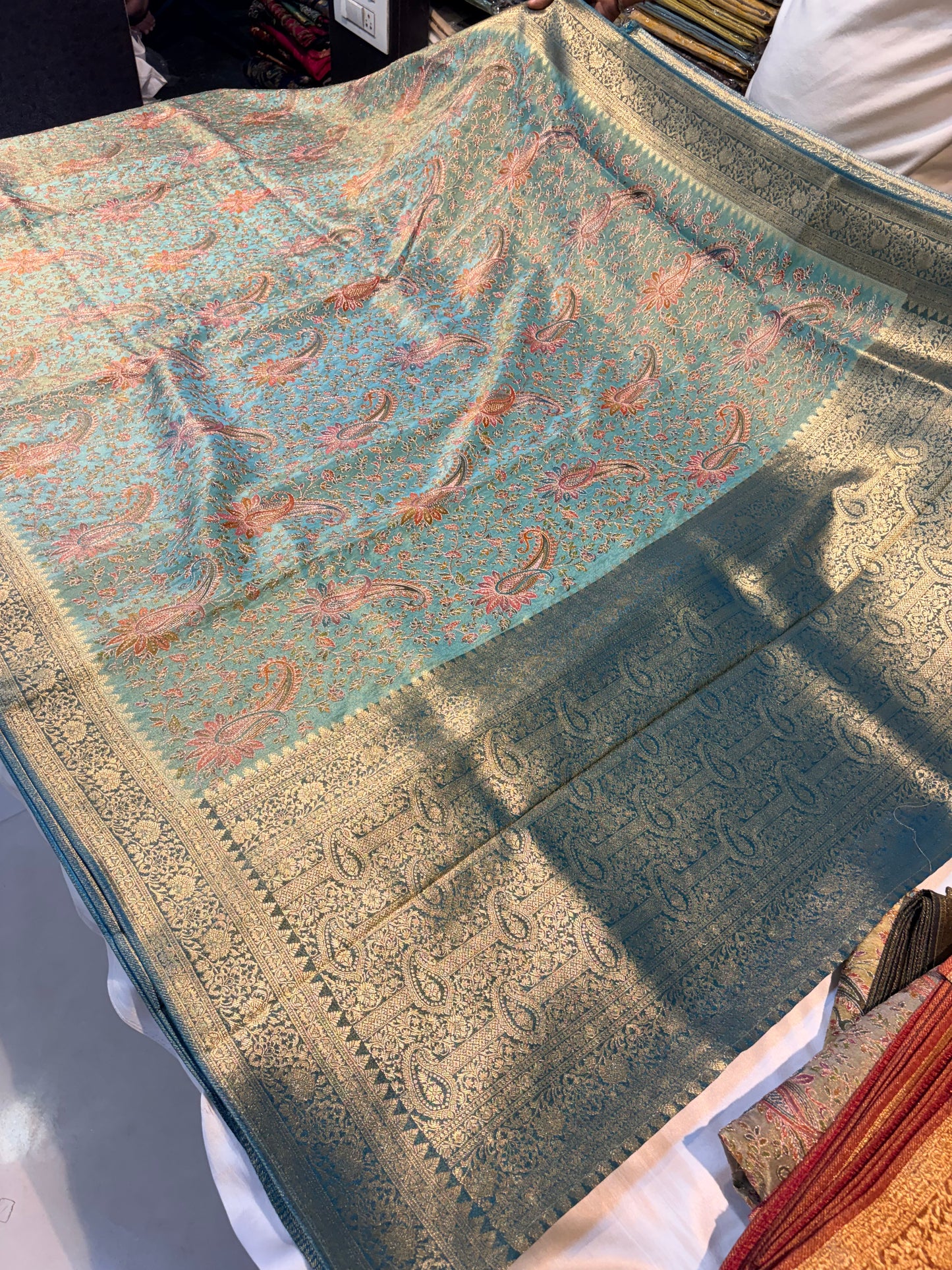 PASHMEENA GERORGETTE SAREES WITH KAATA WORK