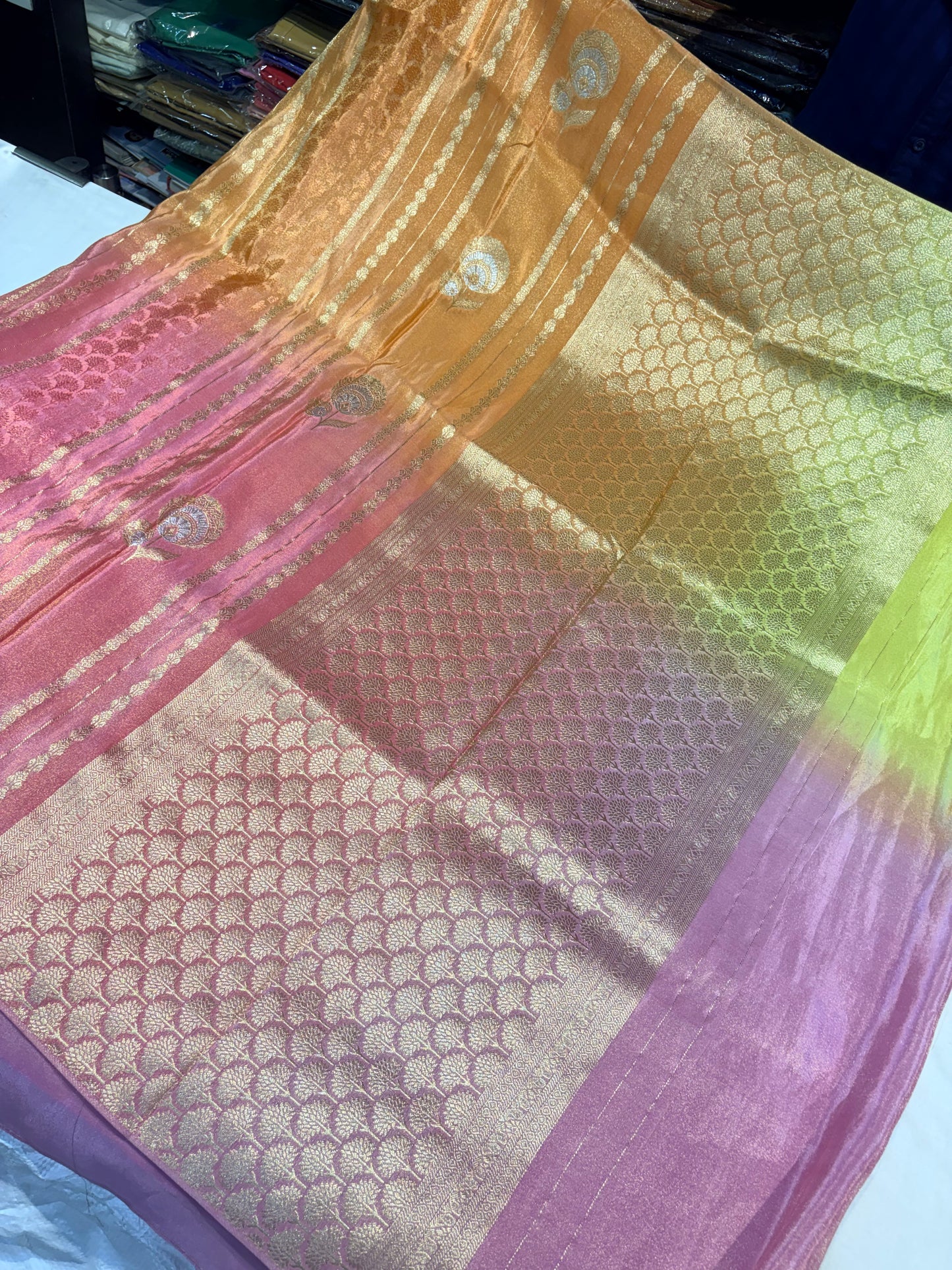 PREMIUM CHINON CREAPE SAREE IN AMBREE SHADES