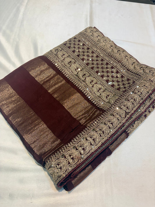 RAW CHINON CREAPE SAREE WITH LACE BORDER