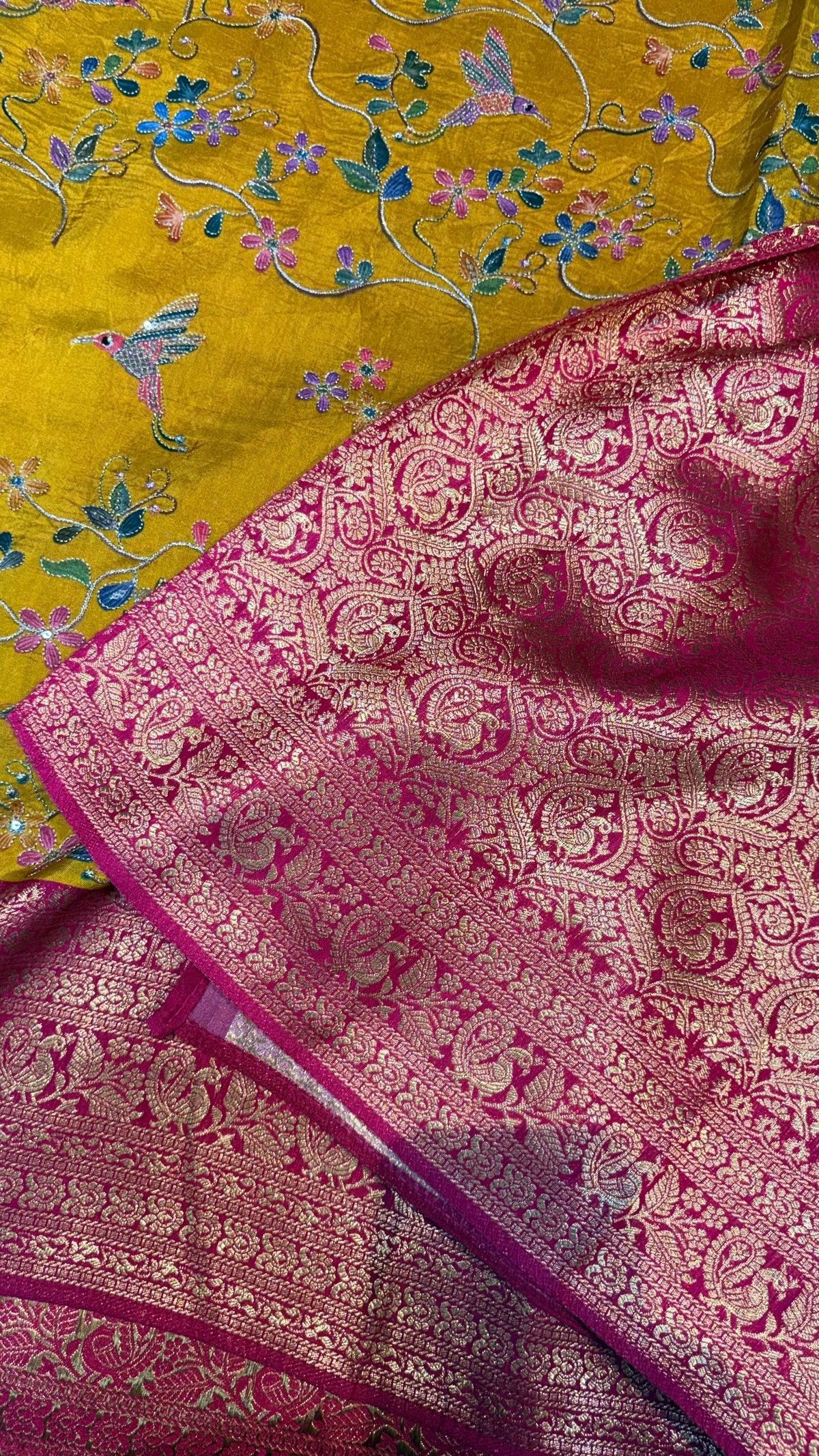 Pure Banarasi Pashmeena Silk Saree with Aari Work