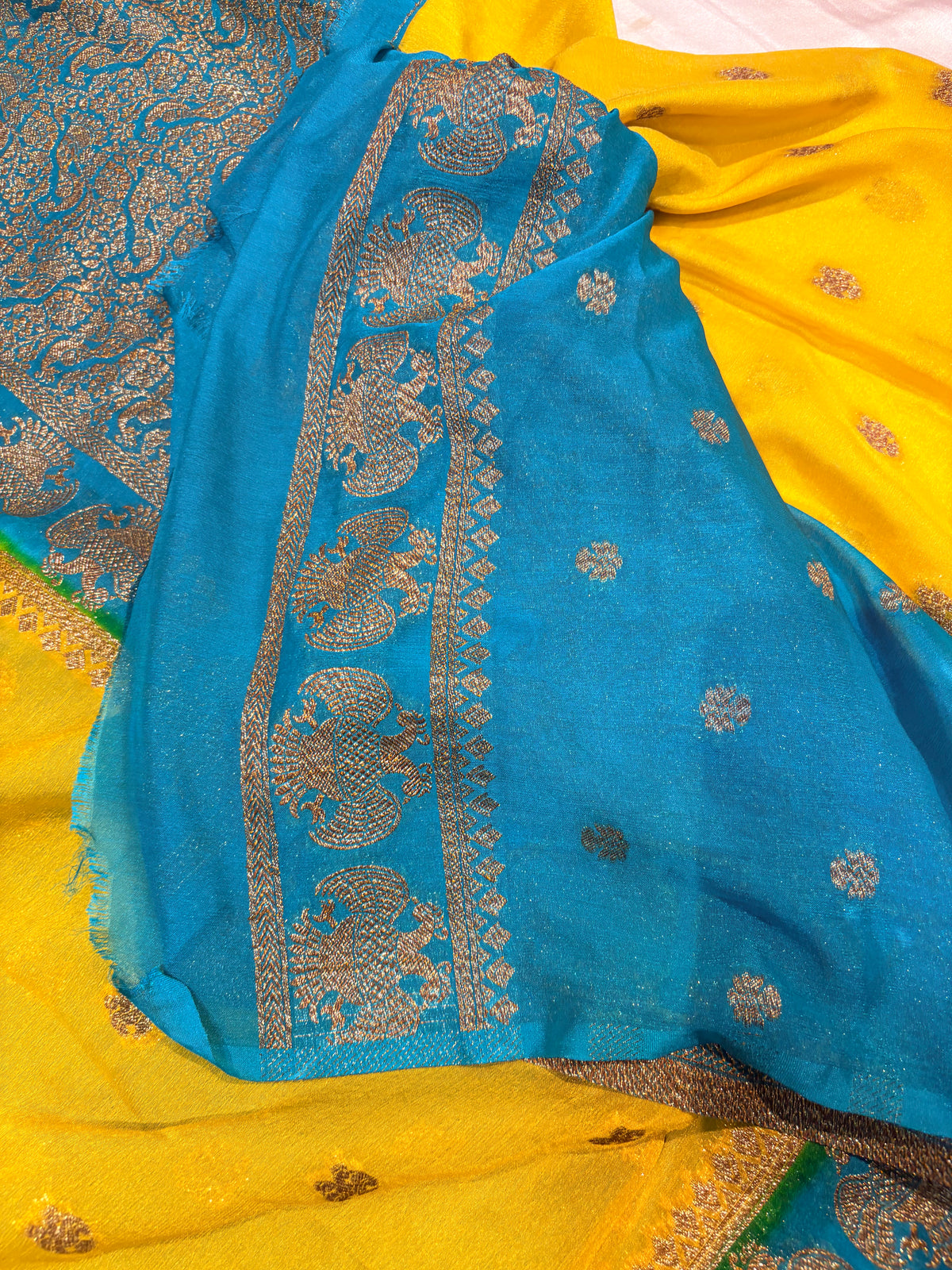 PREMIUM SEMI KHADDI GEORGETTE SAREE WITH ANTIQUE ZARI