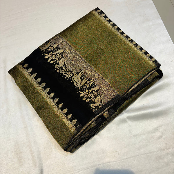 PREMIUM RAW CHINON CREAPE SAREES - BLACK