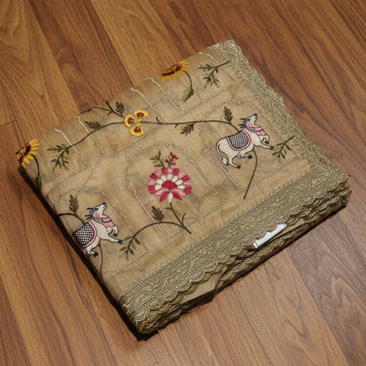 SOFT TISSUE FANCY SAREE
WITH PICHWAI EMBROIDERED WORK