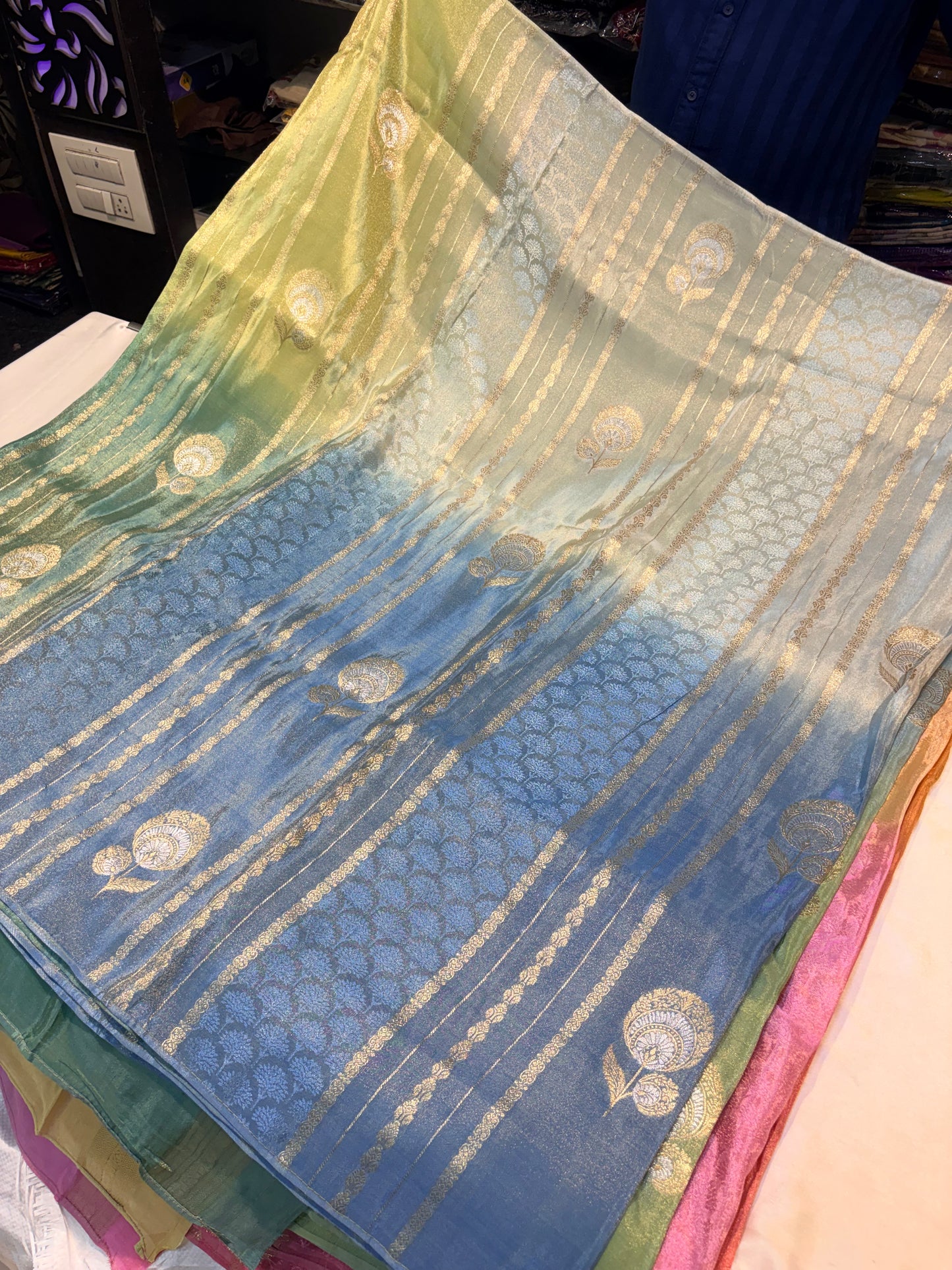 PREMIUM CHINON CREAPE SAREE IN AMBREE SHADES
