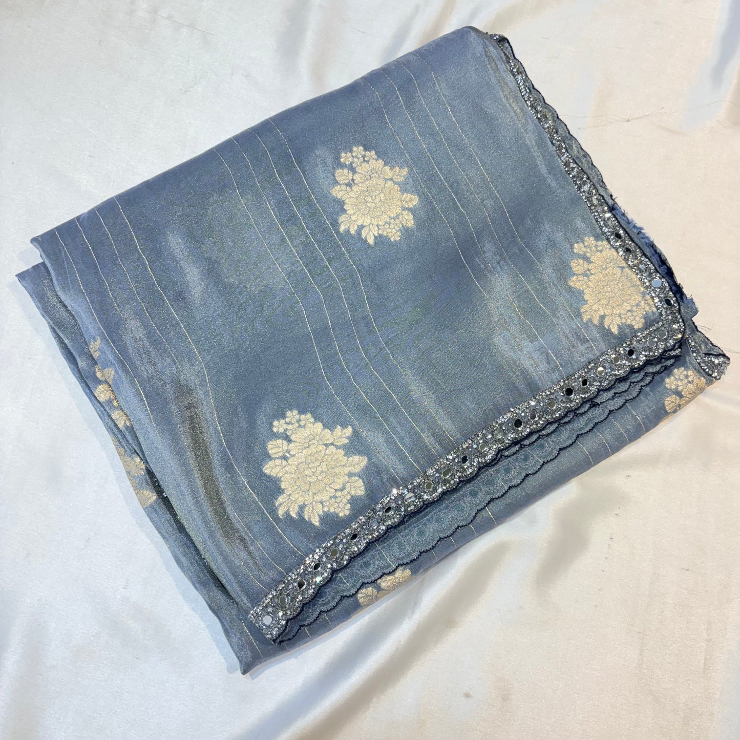 Pure Mounga Silk Saree with Mirror Work Border