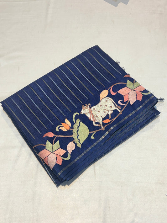 PREMIUM TUSSAR SILK SAREE PICHWAI EMBROIDERY WORK