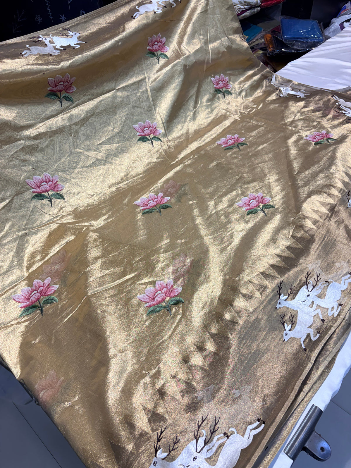 PREMIUM SOFT GOLDEN TISSUES SAREE WITH EMBROIDERY WORK