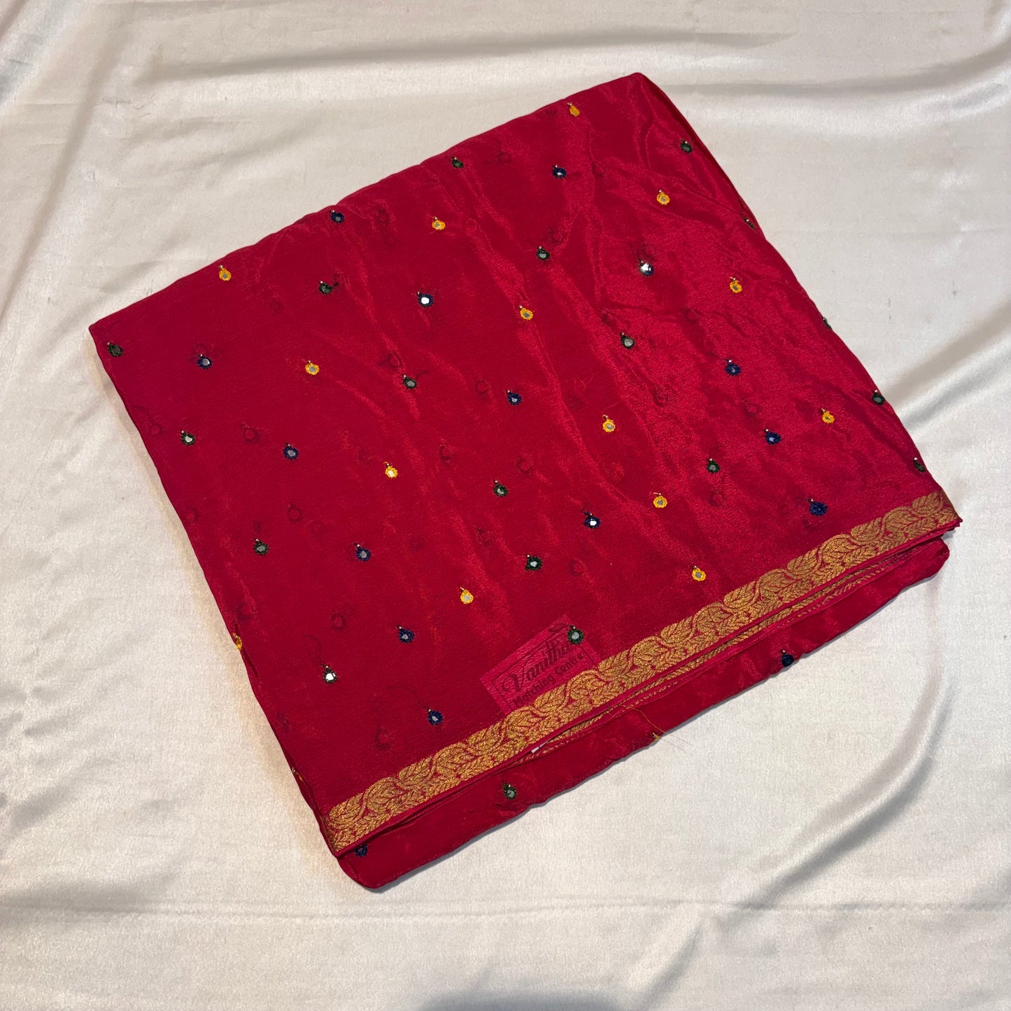 Pure Wrinkle Creape sarees with mirror work