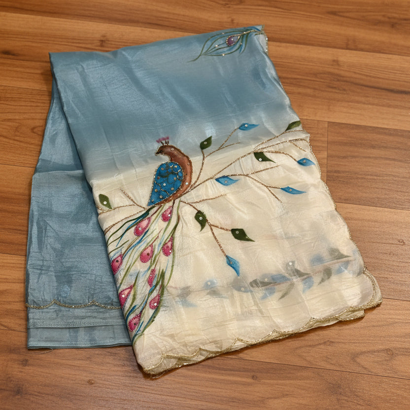 PREMIUM FANCY SAREE WITH HANDWORK AND HANDPAINT