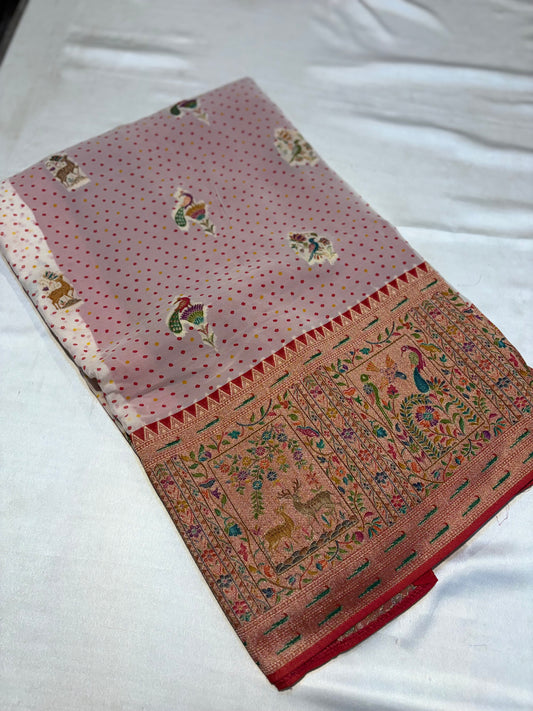 BHANDHINI KHADDI GEORGETTE WITH PAITHANI BORDER