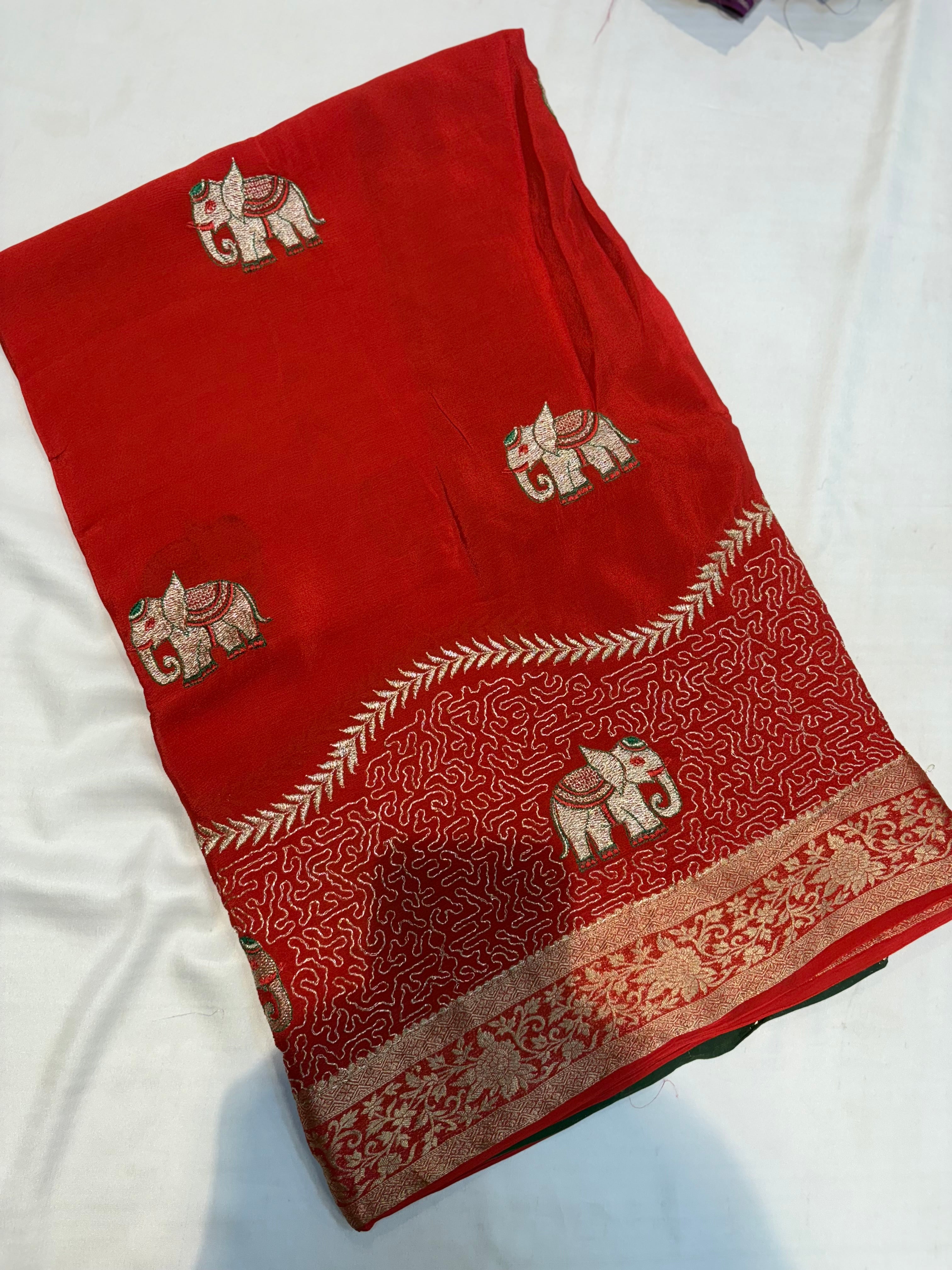 PREMIUM CHINON CREAPE SAREE WITH EMBROIDERY