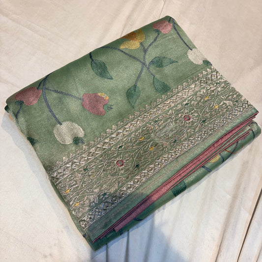 PREMIUM SOFT TISSUE SAREE WITH EMBROIDERY WORK