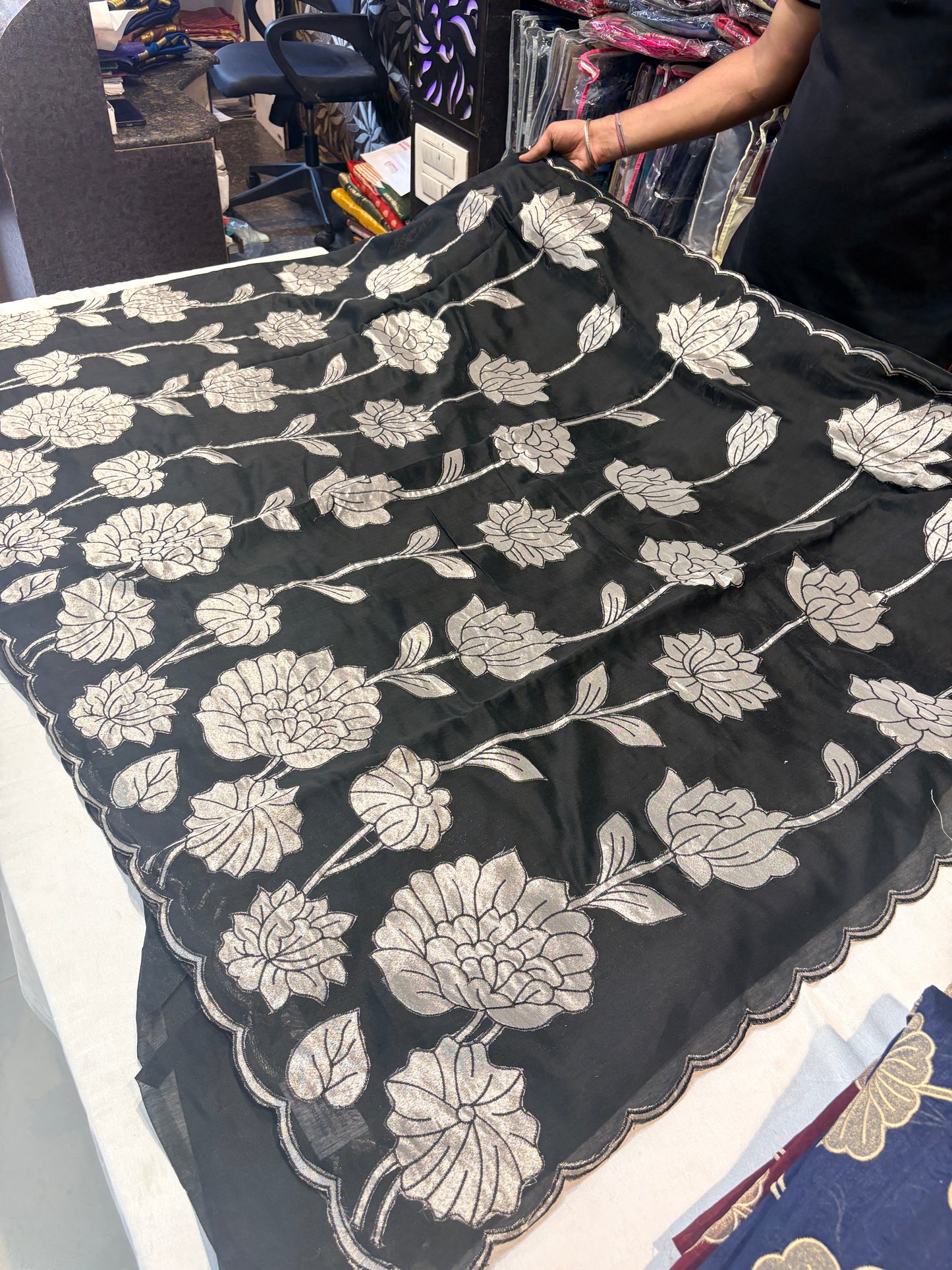 PREMIUM TUSSUR SILK SAREE WITH APPLIQUE WORK