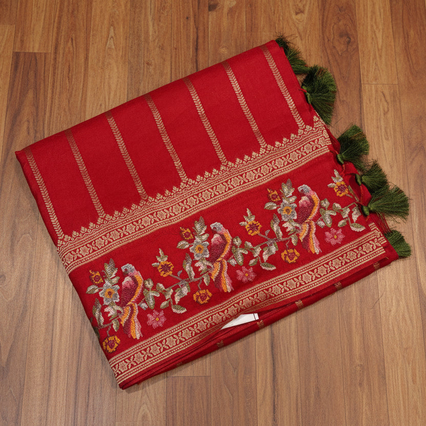 PREMIUM MOUNGA SILK SAREE WITH EMBROIDERY WORK