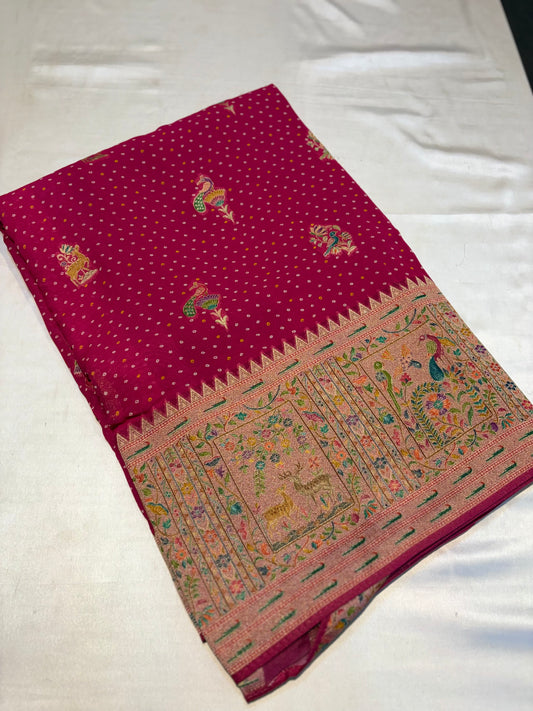 BHANDHINI KHADDI GEORGETTE WITH PAITHANI BORDER