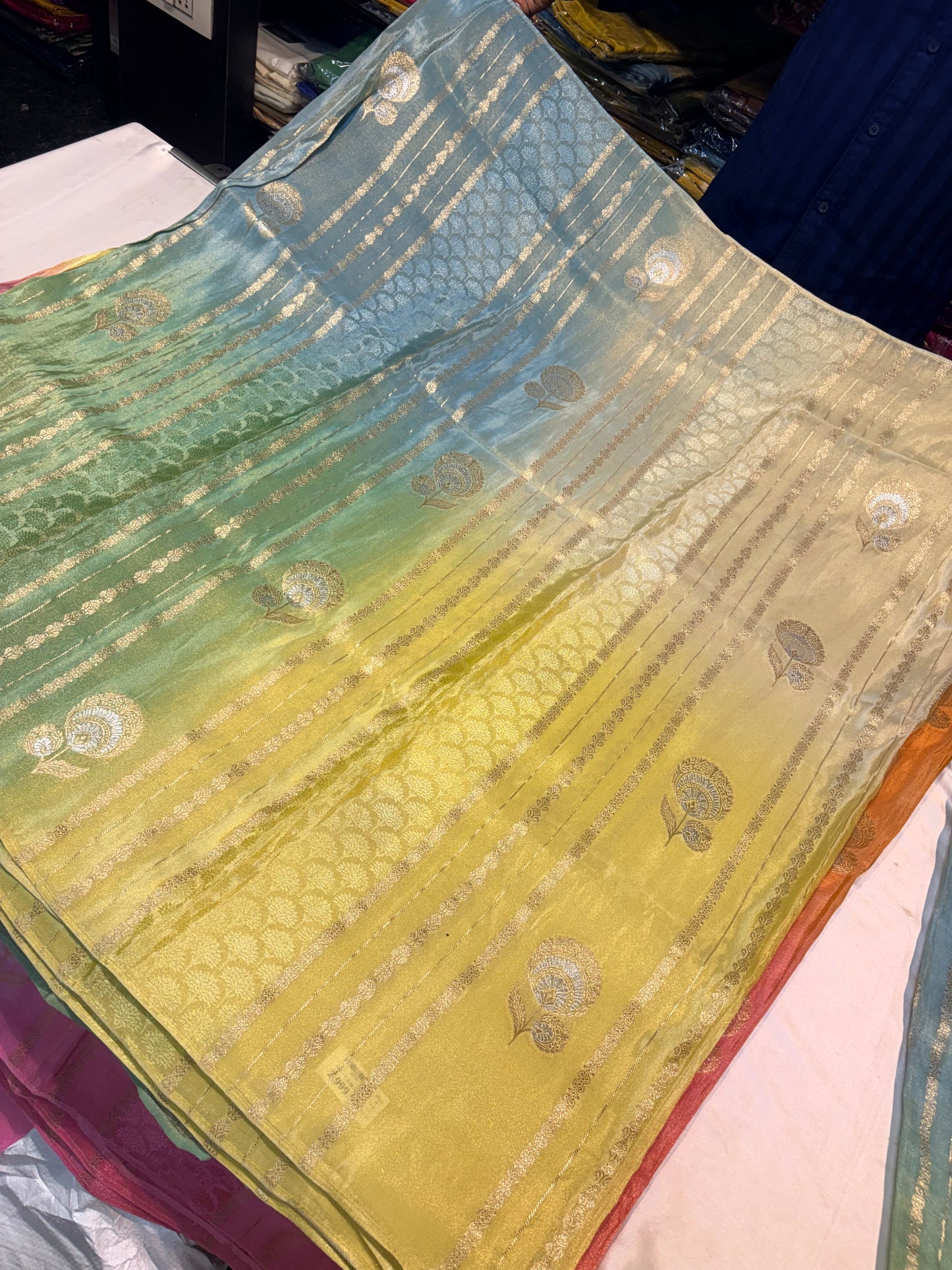 PREMIUM CHINON CREAPE SAREE IN AMBREE SHADES