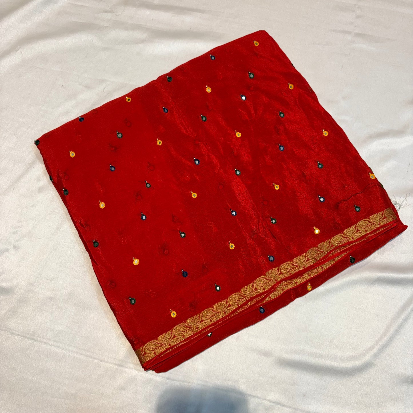 Pure Wrinkle Creape sarees with mirror work