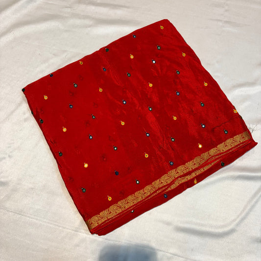 Pure Wrinkle Creape sarees with mirror work