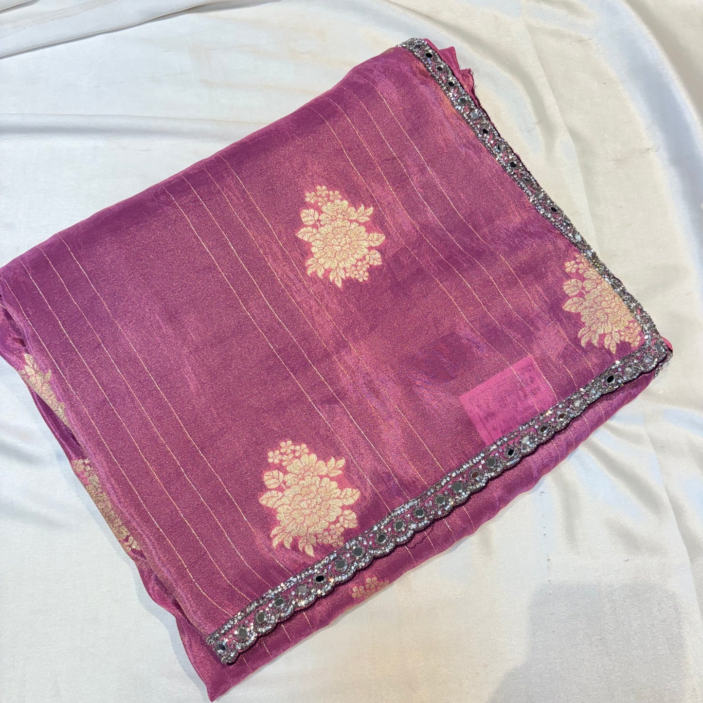 Pure Mounga Silk Saree with Mirror Work Border