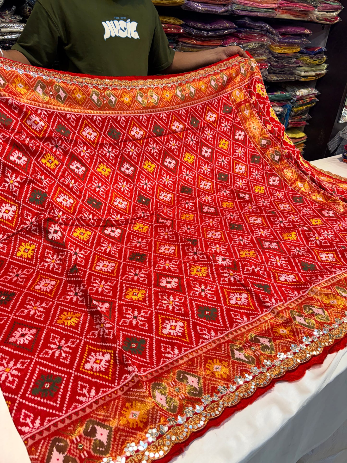 PREMIUM IKKAT SILK SAREE WITH MIRROR WORK