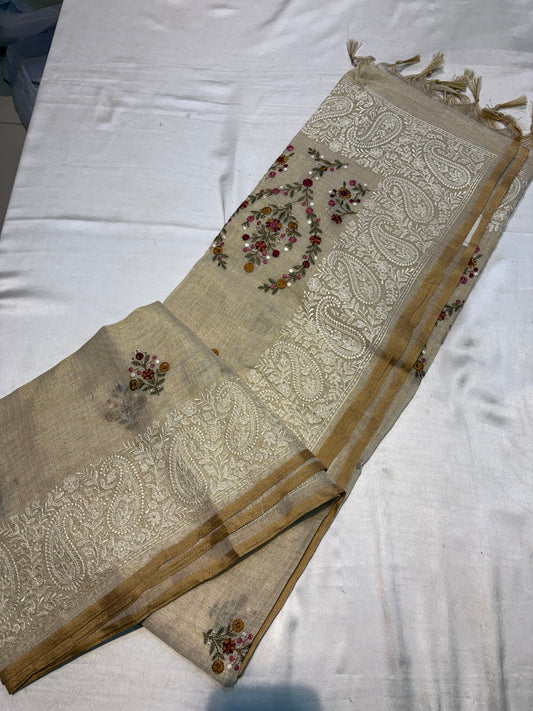 Lenien Cotton Sarees with French knot work
