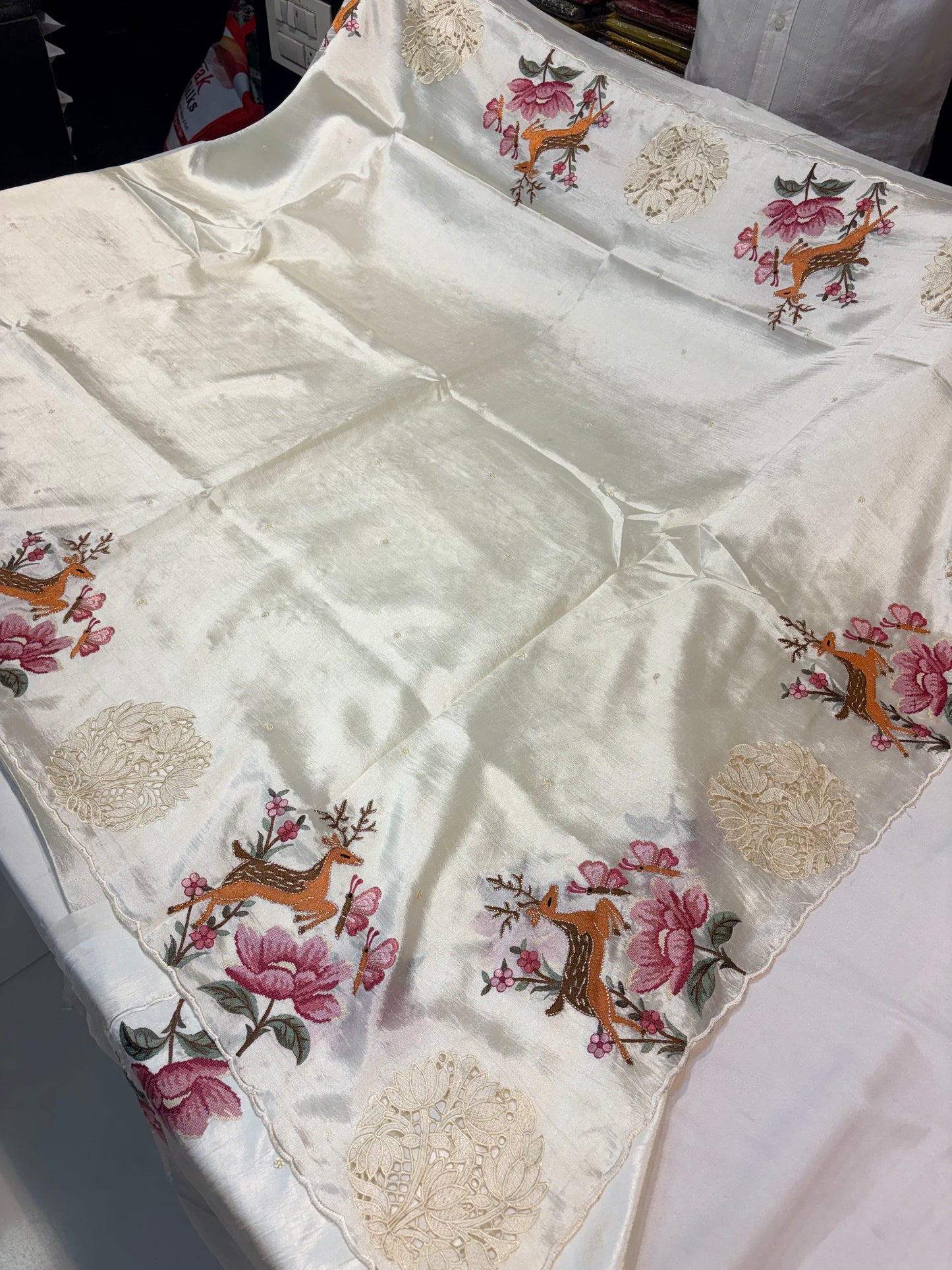 PREMIUM SOFT TUSSUR SILK WITH EMBROIDERY & CUTWORK