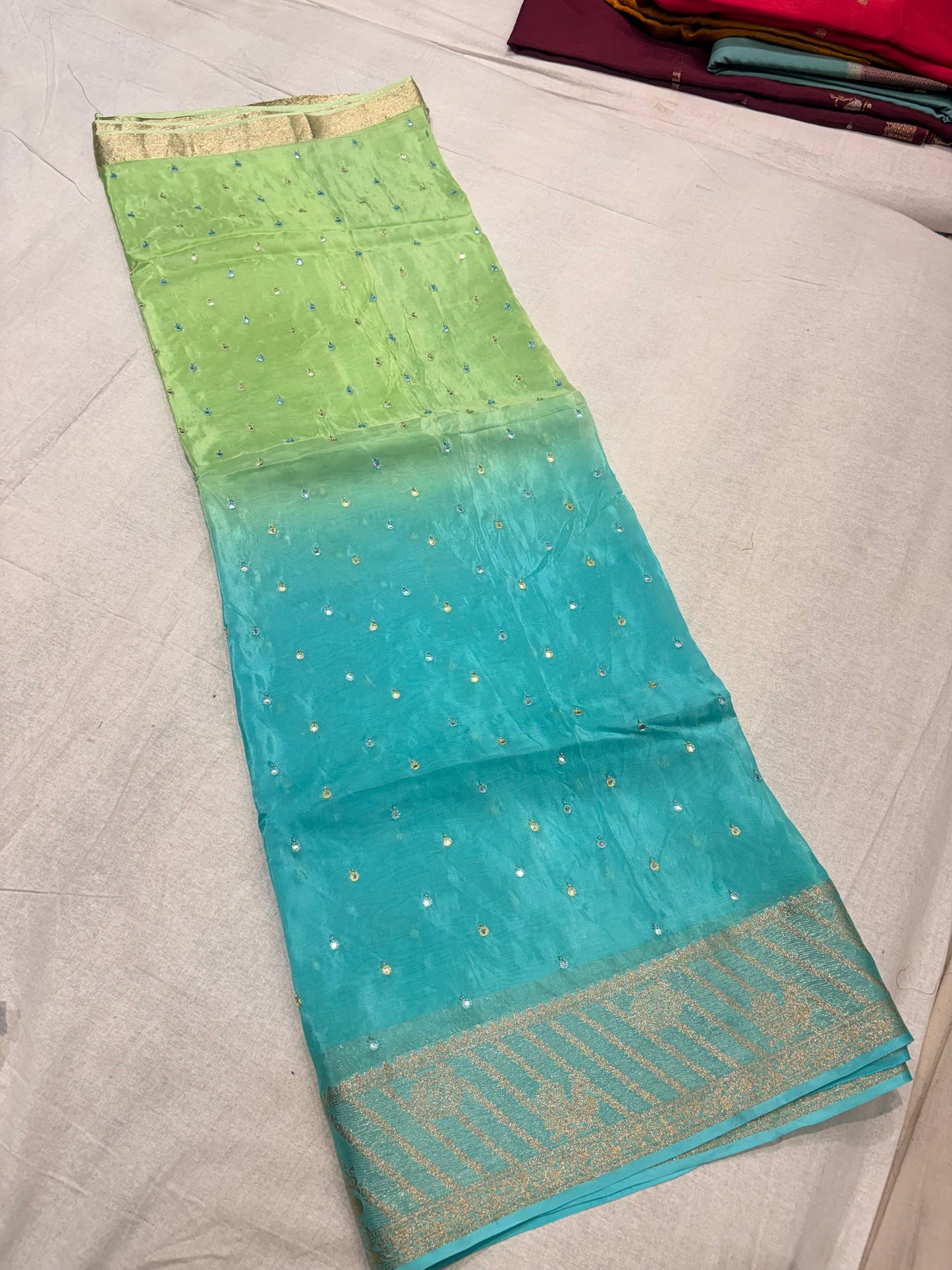 PREMIUM HO CREAPE SILK SAREE WITH MIRROR WORK