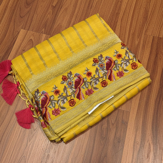 PREMIUM MOUNGA SILK SAREE WITH EMBROIDERY WORK