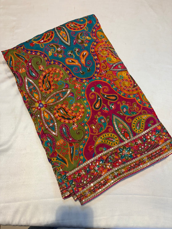 PURE PASHMEENA WITH WORK & READY BLOUSE