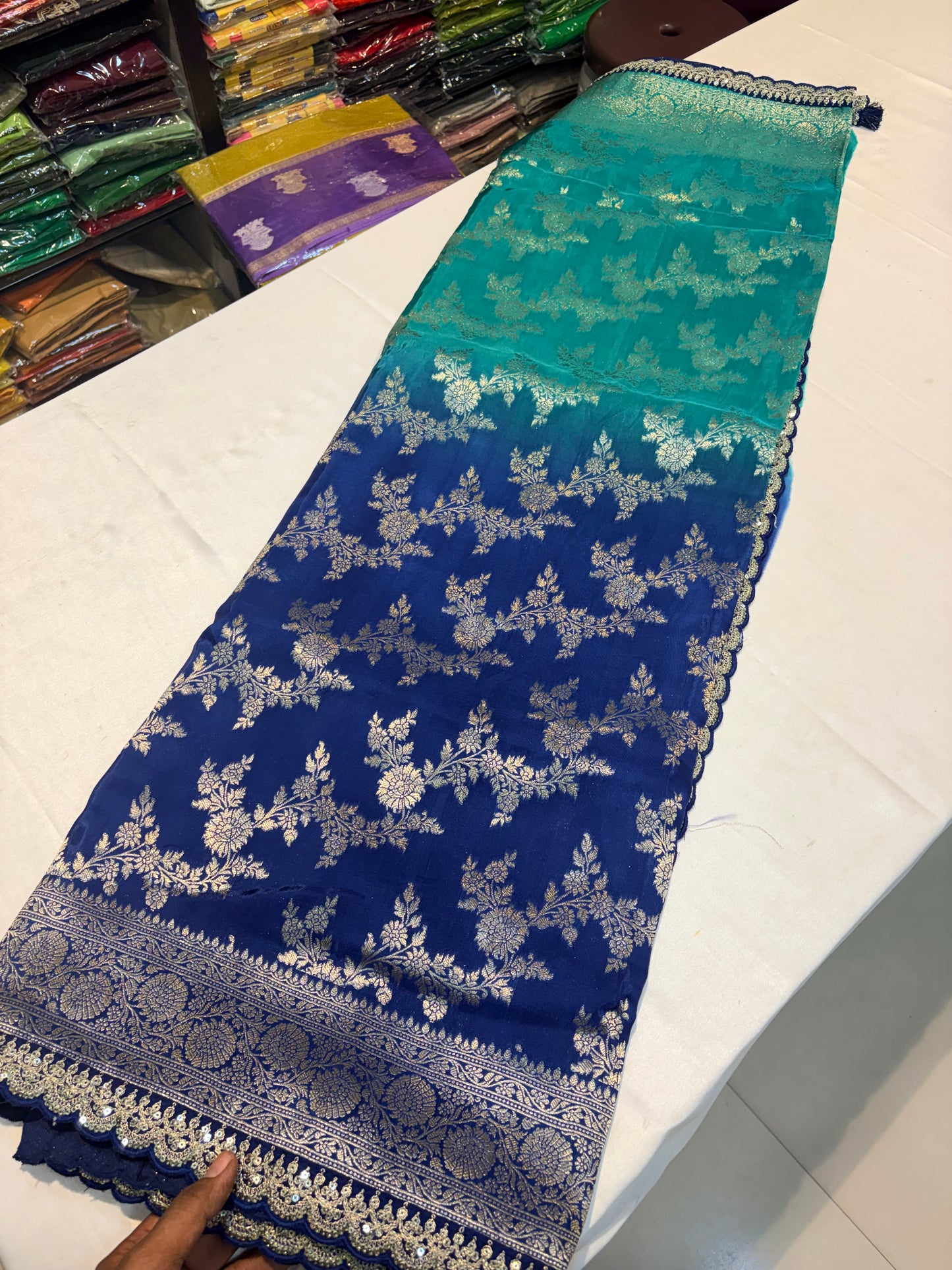 PURE SOFT ORGANZA BANARAS SILK SAREE WITH LACE BORDER