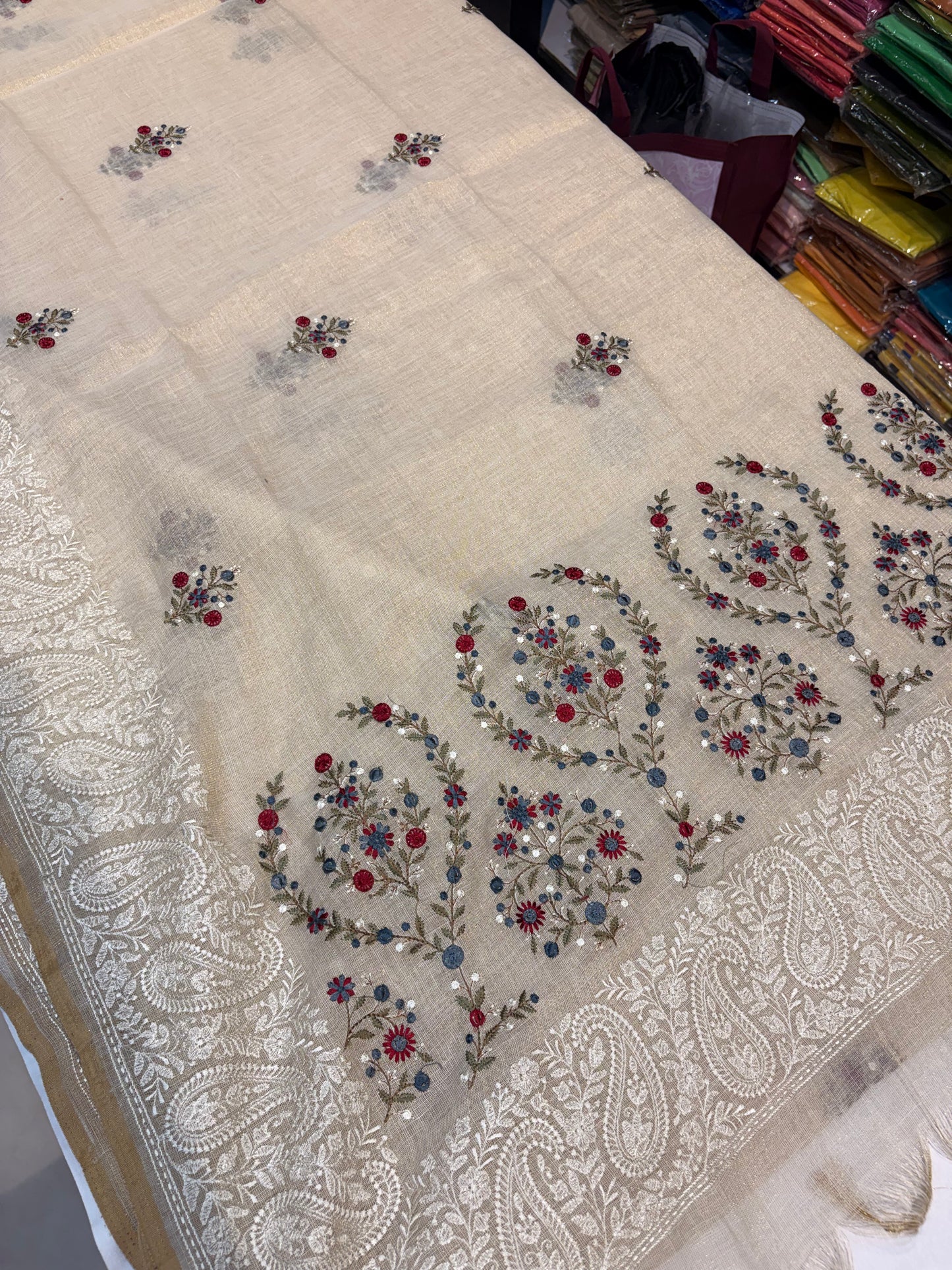 Lenien Cotton Sarees with French knot work