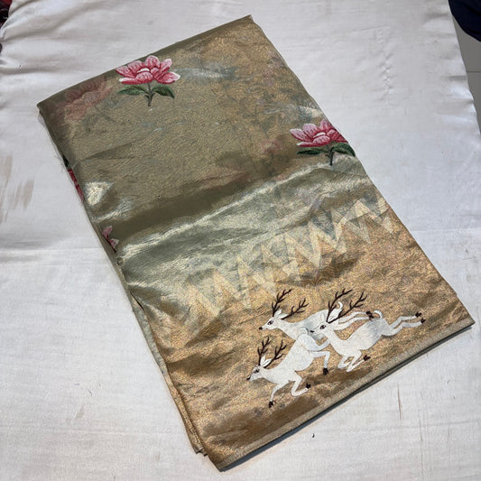 PREMIUM SOFT GOLDEN TISSUES SAREE WITH EMBROIDERY WORK