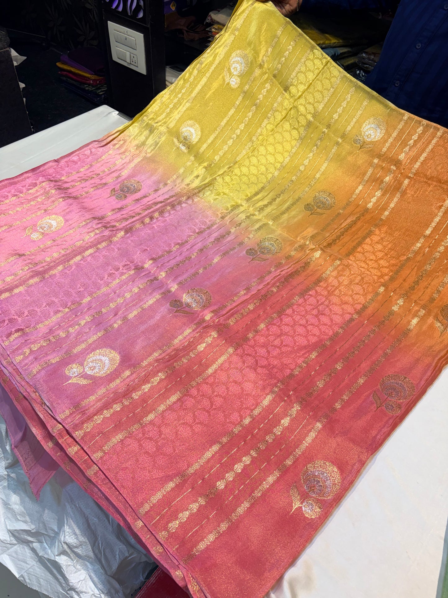 PREMIUM CHINON CREAPE SAREE IN AMBREE SHADES