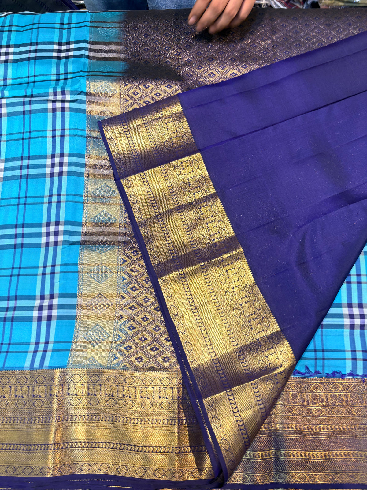MOST TRENDING BURBERRY CHECKS SAREE IN PURE KANCHIPURAM SILK