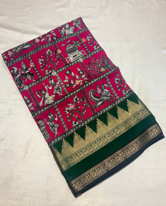 PREMIUM KALAMKARI MOUNGA CREAPE SAREE