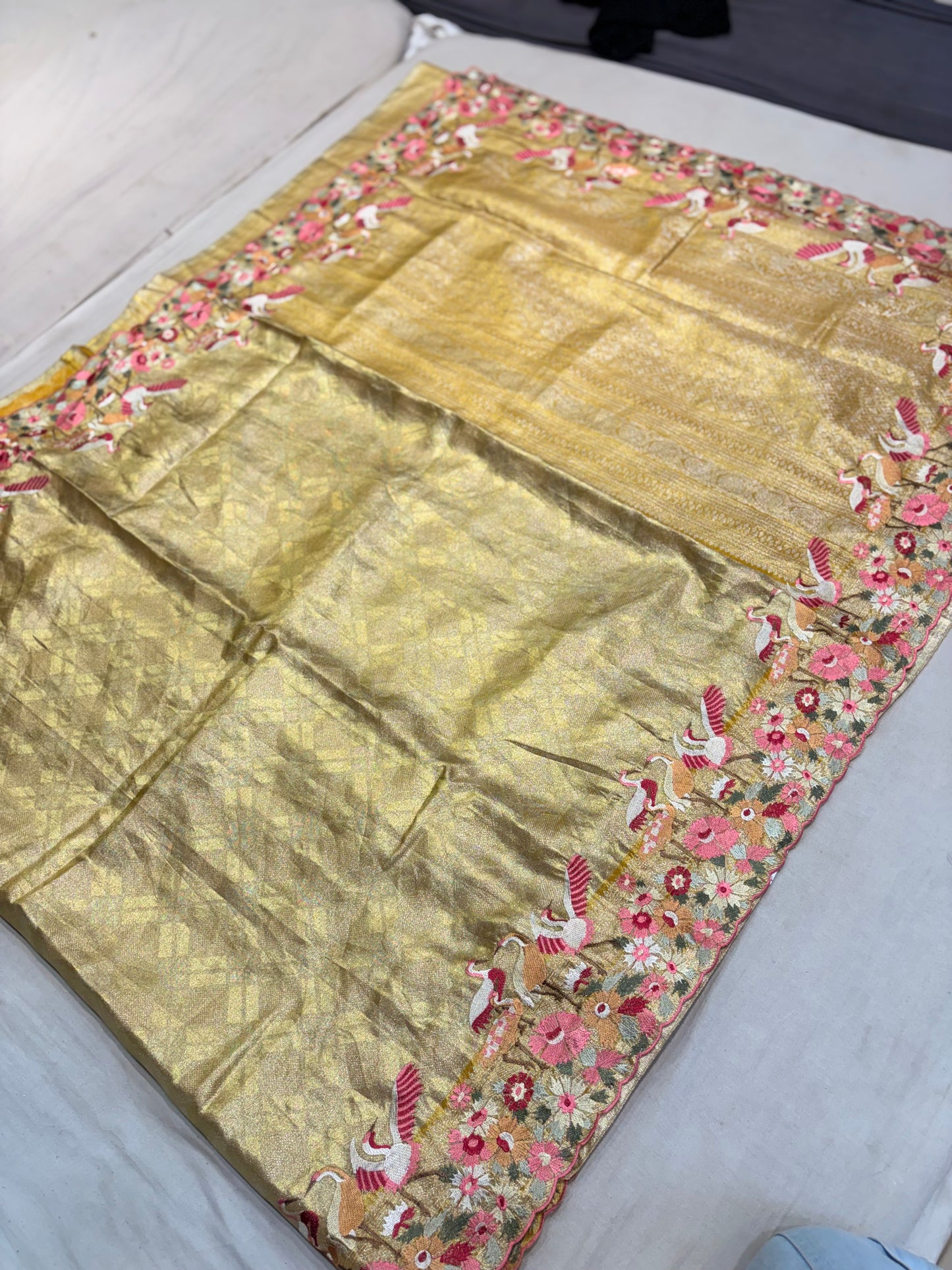 KANCHIPURAM TISSUE SILKS SAREE WITH EMBROIDERY WORK