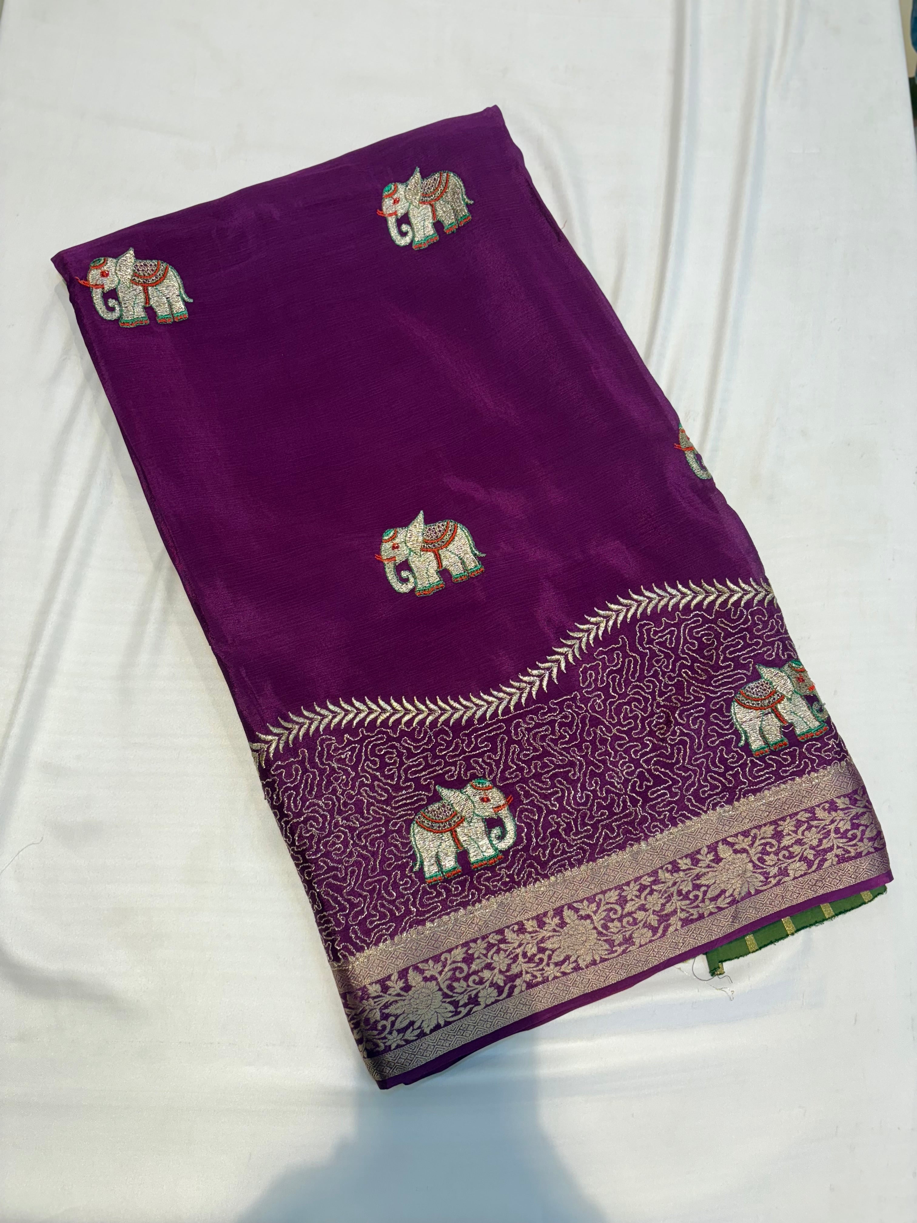 PREMIUM CHINON CREAPE SAREE WITH EMBROIDERY