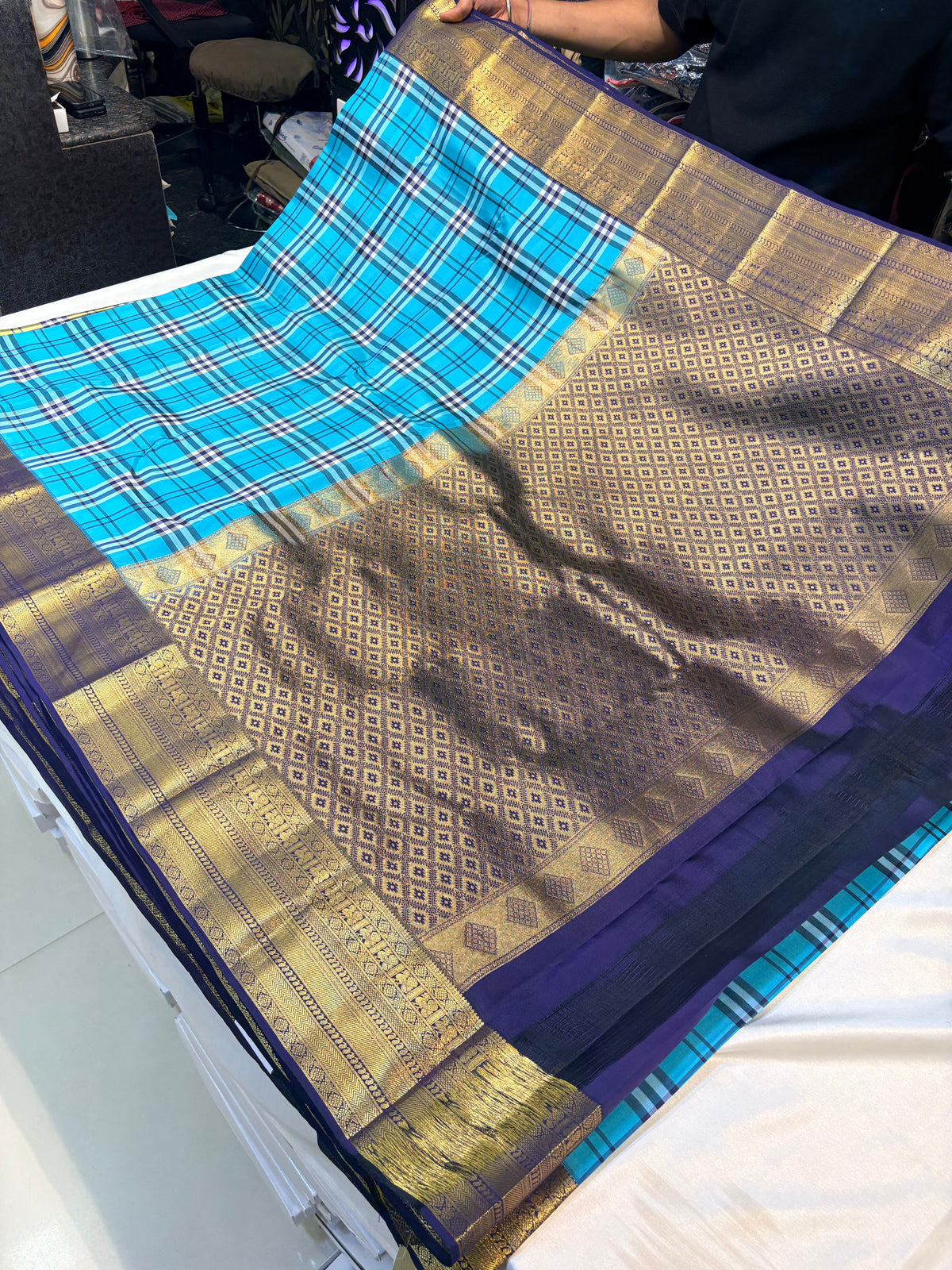 MOST TRENDING BURBERRY CHECKS SAREE IN PURE KANCHIPURAM SILK