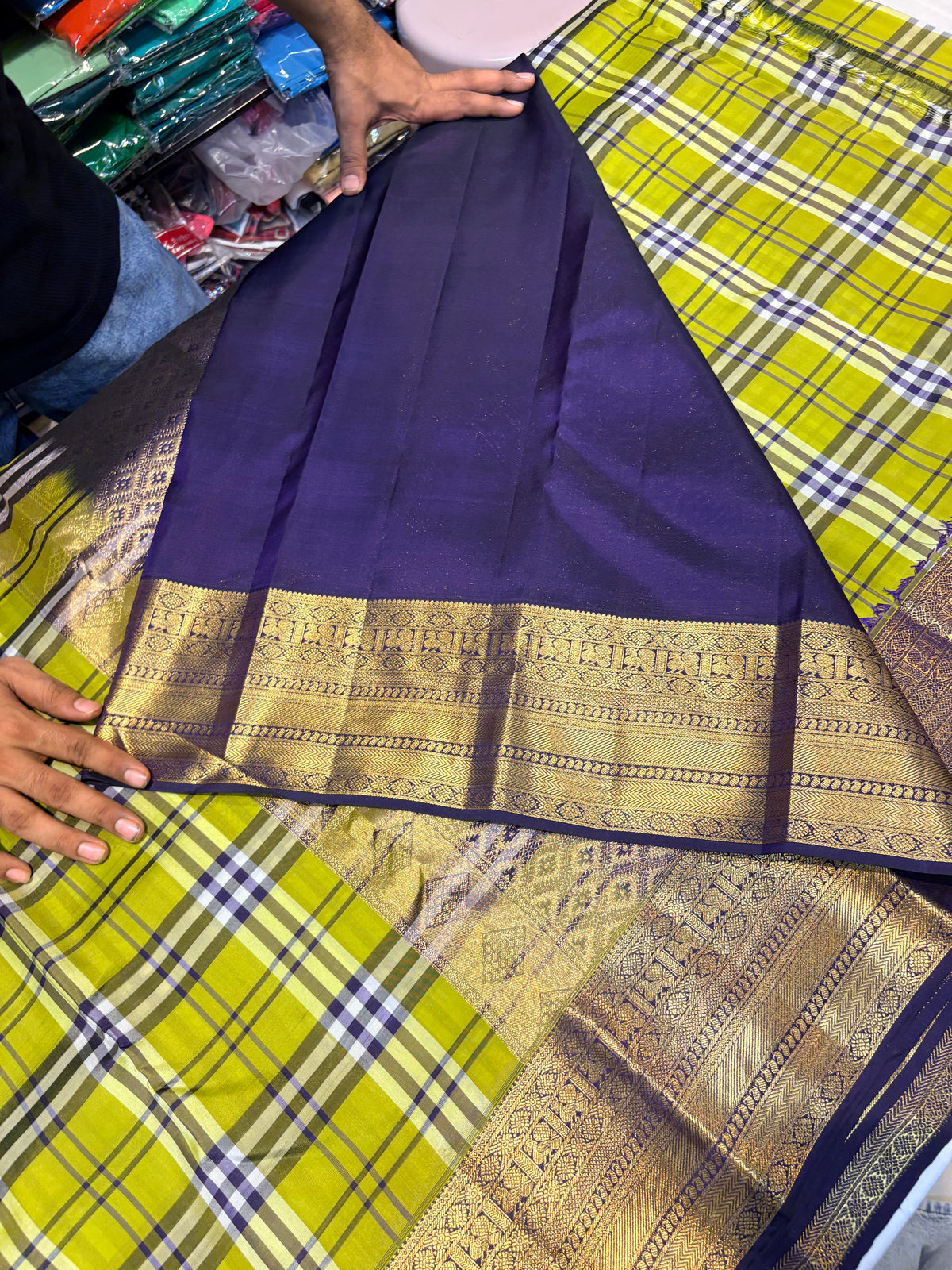 MOST TRENDING BURBERRY CHECKS SAREE IN PURE KANCHIPURAM SILK