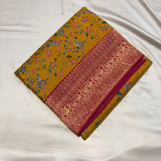 Pure Banarasi Pashmeena Silk Saree with Aari Work