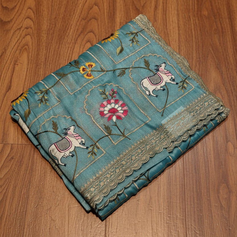 SOFT TISSUE FANCY SAREE
WITH PICHWAI EMBROIDERED WORK